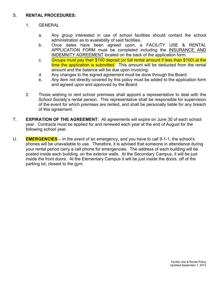 Vernon Facility Use & Rental Policy